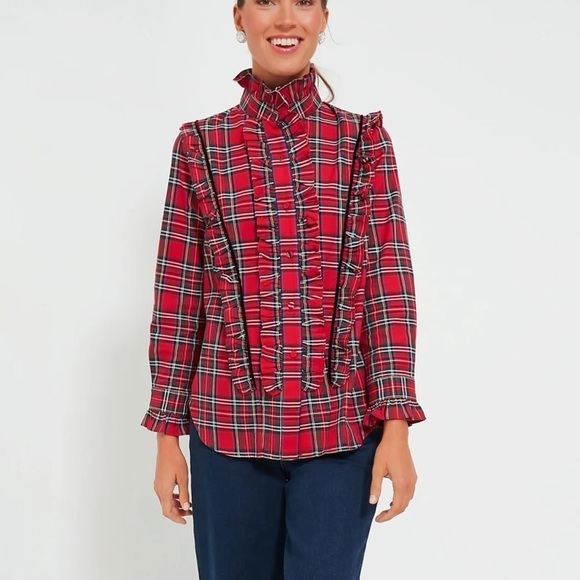 TUCKERNUCK Red Plaid Royal Stewart‎ Tartan Ruffle Reagan Button Size XXL - Picture 5 of 14